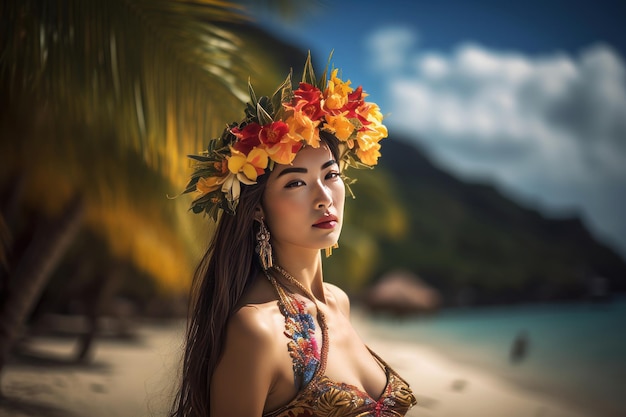 Portrait of an Asian Woman on Tropical Beach