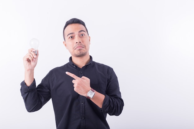 Portrait of asians Happy handsome young man Dress-up in black t-shirt 