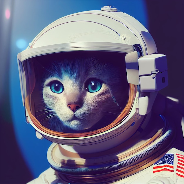 Portrait of astronaut cat in space surreal illustration