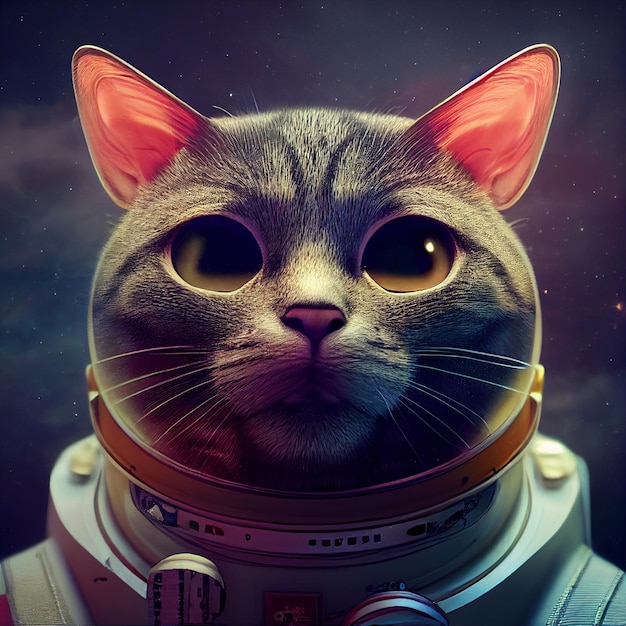 Portrait of astronaut cat in space surreal illustration