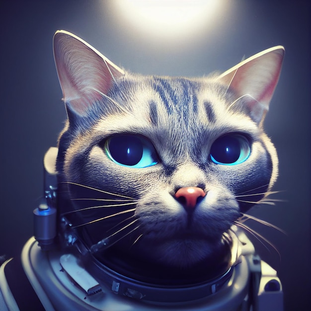 Portrait of astronaut cat in space surreal illustration