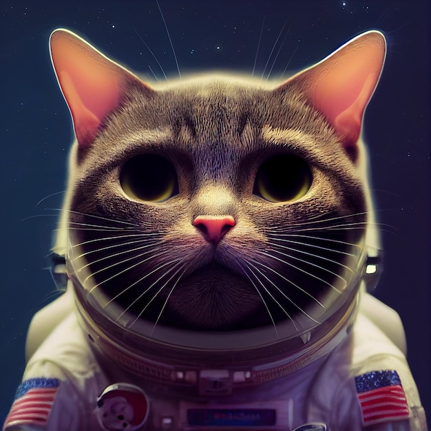 Portrait of astronaut cat in space surreal illustration