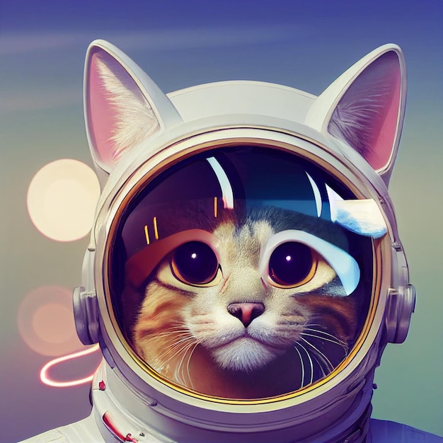 Portrait of astronaut cat in space surreal illustration