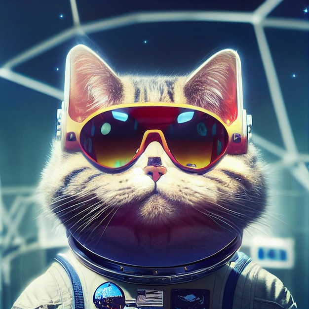 Portrait of astronaut cat in space surreal illustration