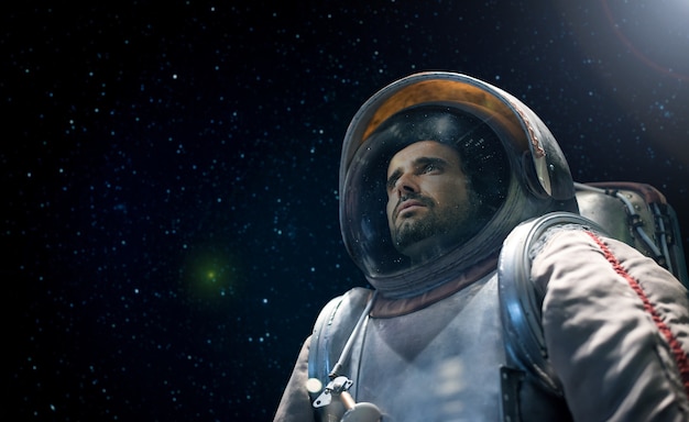 Portrait of an astronaut looking at the infinite space