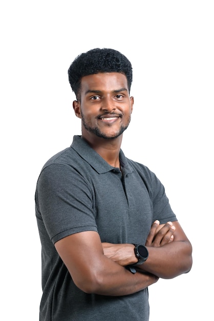 Portrait of attractive african american businessman wearing casual wear in smart look Confident young black man isolated on white background