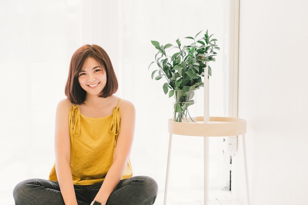 Portrait of attractive asian woman with smiley face