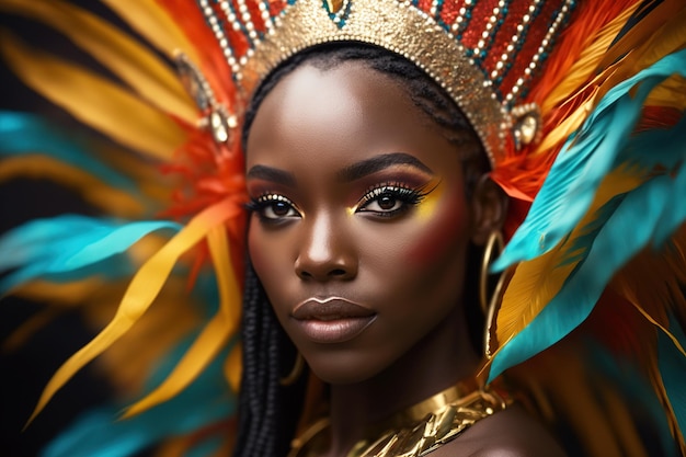 Portrait of an attractive Brazilian woman dressed up for Carnival Ai generated