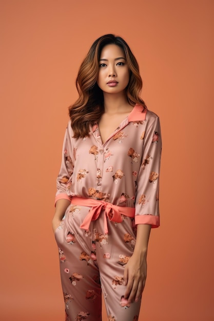 Portrait of attractive curious cheerful cunning girl wearing silky pajama night dress