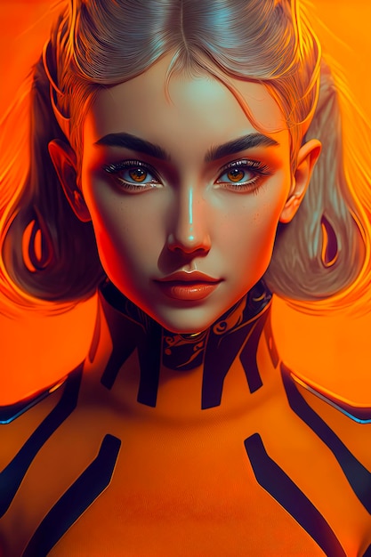 Portrait of attractive Welsh Android super Model Vividorange background AIGenerated