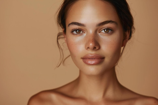 A portrait of an attractive woman in her late thirties with brown hair wearing no makeup and standi