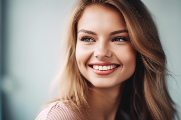 Portrait of an attractive young woman smiling happily in peace created with generative ai