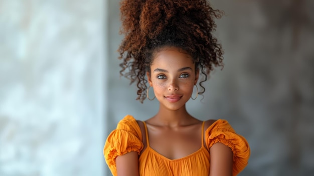 Portrait Of An Attractive Young Woman With Curly Hair And Freckles Wearing Casual Clothes