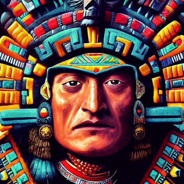 Portrait of aztec man with head ornaments