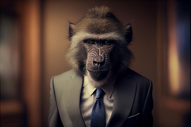 Portrait of a Baboon dressed in a formal business suit Generative AI