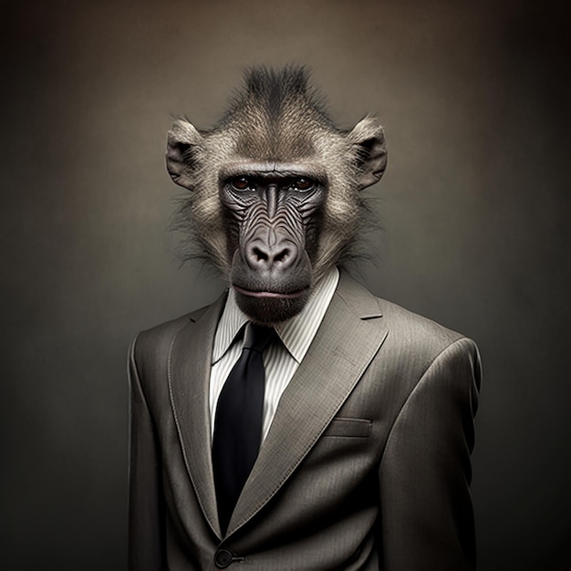 Portrait of a baboon dressed in a formal business suit