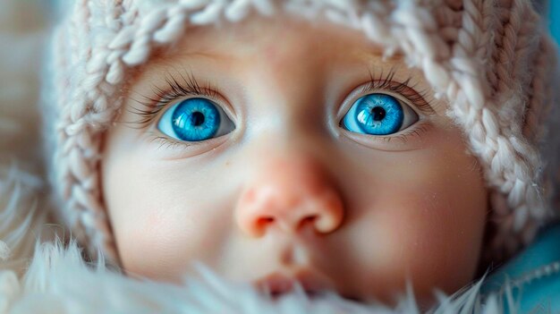 Photo portrait of a baby with big eyes selective focus