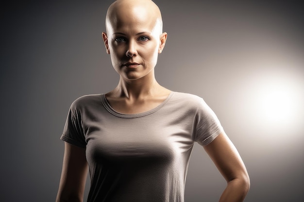 portrait of bald woman breast cancer awareness month