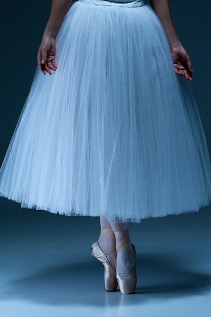 Portrait of the ballerina on blue background