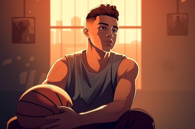 Portrait of basketball player on background of basketball court