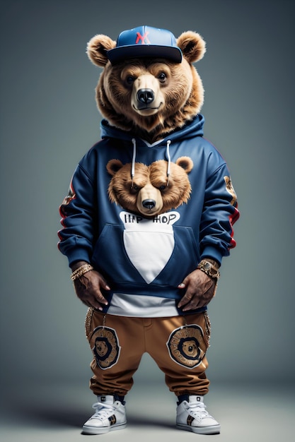 Photo portrait of bear wearing hip hop clothing