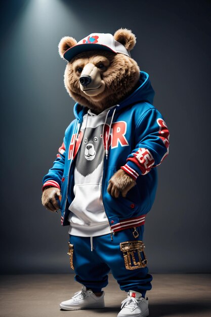 Photo portrait of bear wearing hip hop clothing