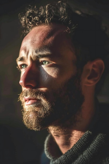 Portrait of a bearded man with a beard on a dark background