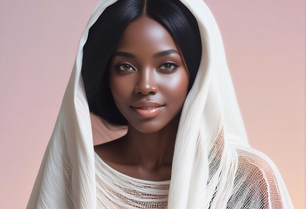 Portrait of a beautiful african american woman in a white veil