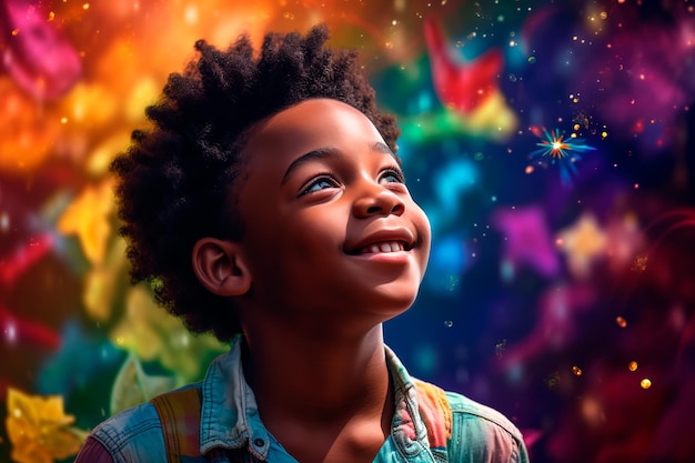 Portrait of a beautiful African child on a colored background A happy child a joyful childhood