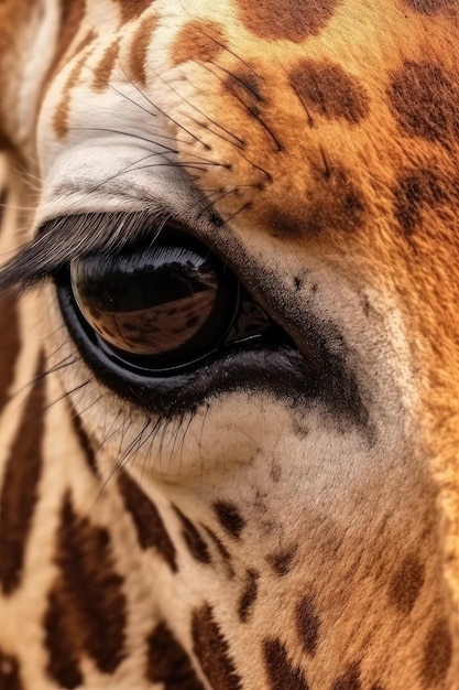 Portrait of a beautiful African Giraffe in closeup Macro photography on dark background Generative AI