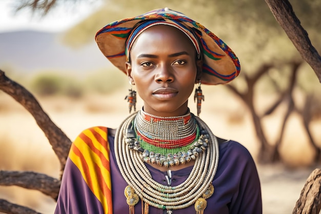 Portrait of a beautiful African woman in ethnic style Neural network AI generated