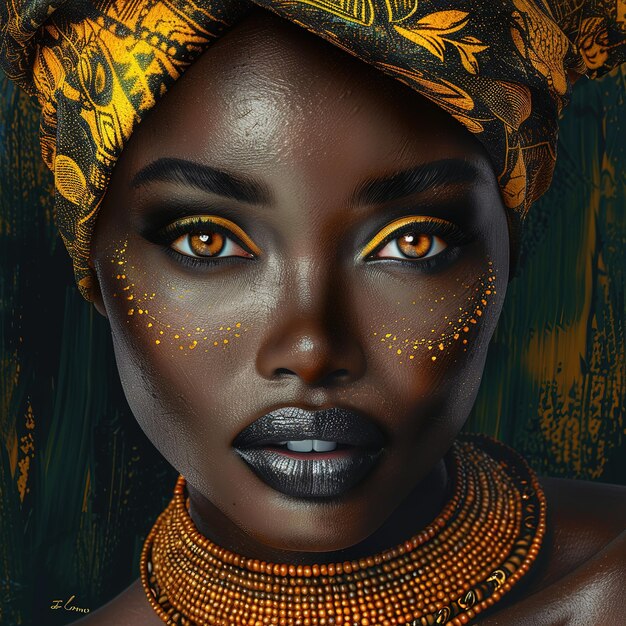 Photo portrait of beautiful african woman with bright makeup ai generated