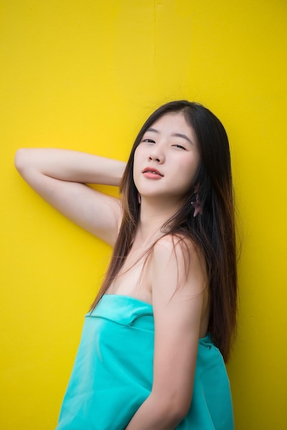 Portrait of beautiful asian chic girl pose for take a pictureLifestyle of teen thailand peopleModern woman happy concept