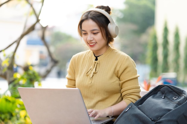 Portrait of a beautiful Asian female student at university