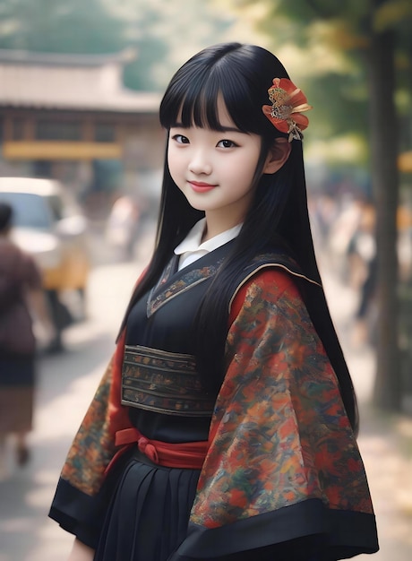 Portrait of a beautiful asian girl in kimono