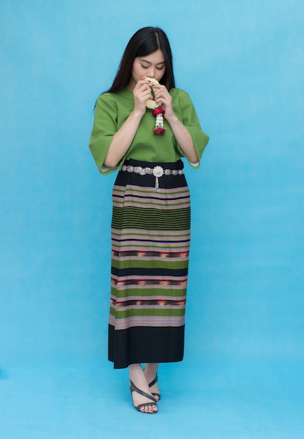 Portrait beautiful Asian girl in traditional Thai dress