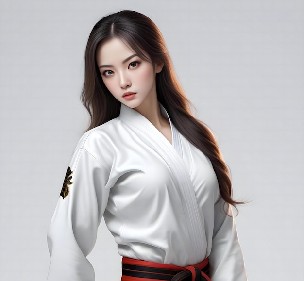 Portrait of a beautiful asian kimono woman with long hair