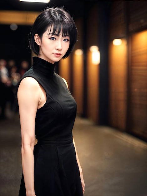 Portrait of beautiful asian woman in casual outfit at night generative AI