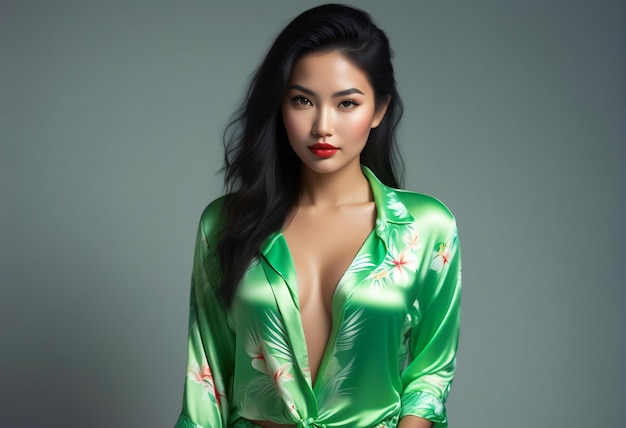 Portrait of a beautiful asian woman in green blouse