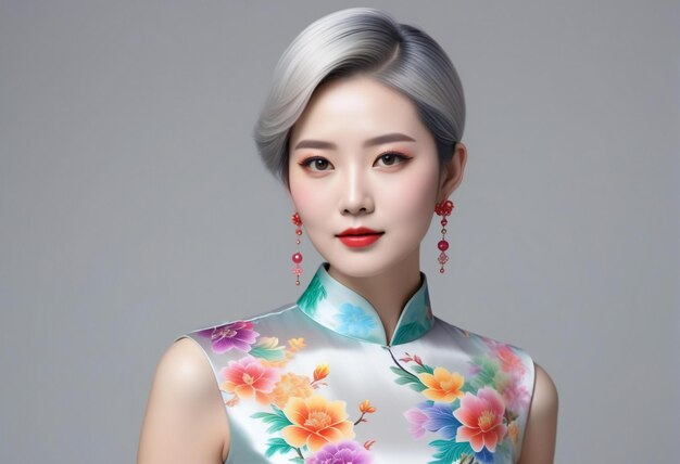 Portrait of beautiful asian woman in traditional cheongsam dress