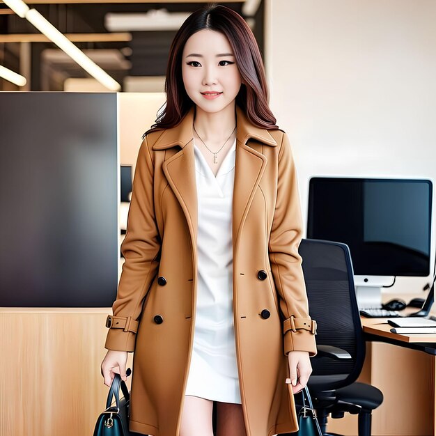 Portrait beautiful asian woman wearing coat at the office generative art by AI