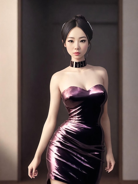 Portrait of beautiful asian woman wearing dress at night Generative AI