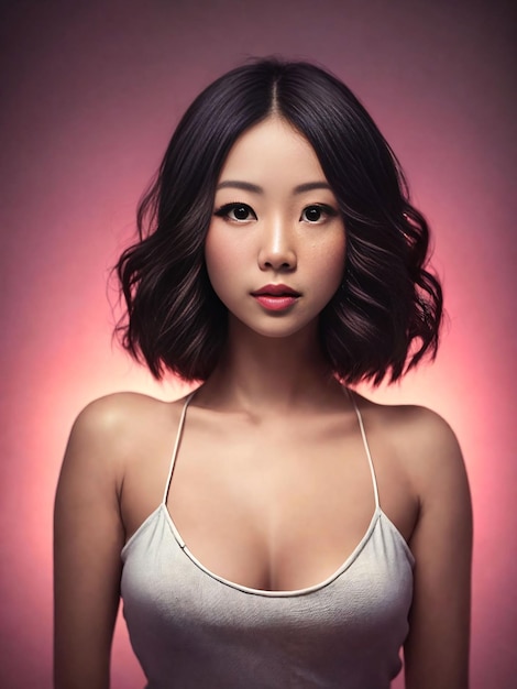 Portrait of beautiful asian woman wearing dress at night Generative AI