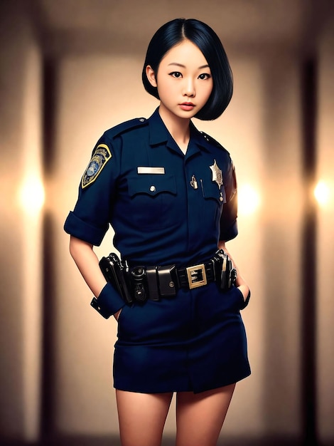 Portrait of beautiful asian woman wearing police outfit Generative AI