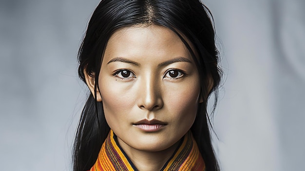 Portrait of a beautiful asian woman wearing traditional clothes looking at camera