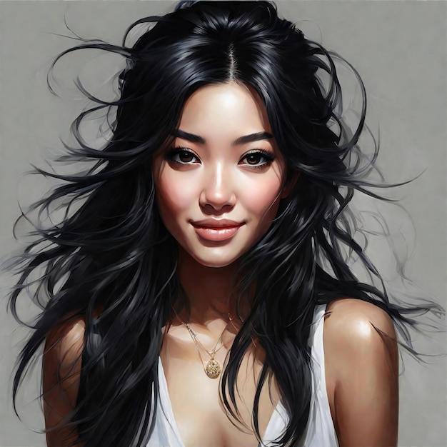 Portrait of a beautiful asian woman with long black hair