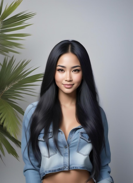 Portrait of a beautiful asian woman with long straight black hair