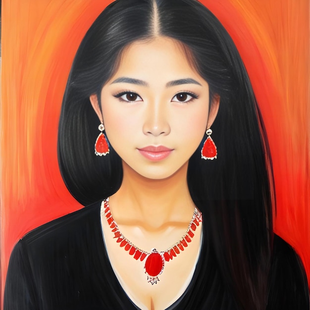 Portrait of a beautiful asian woman with red earrings