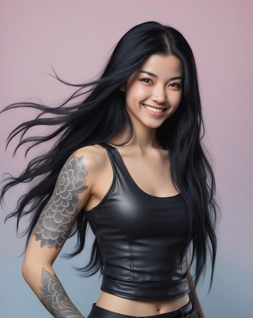 Portrait of a beautiful asian woman with tattoo on her arm