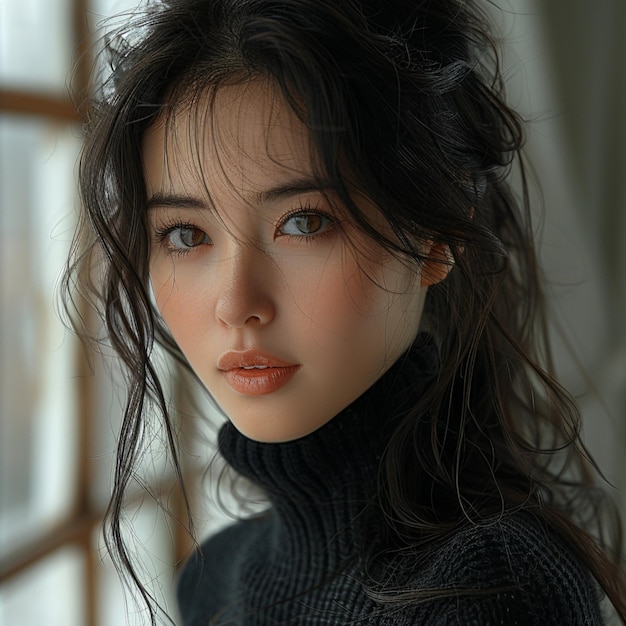 portrait of a beautiful asian woman with wet hair studio shot